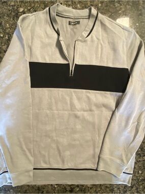 Alfani Light Gray Pullover with Black Chest Stripe